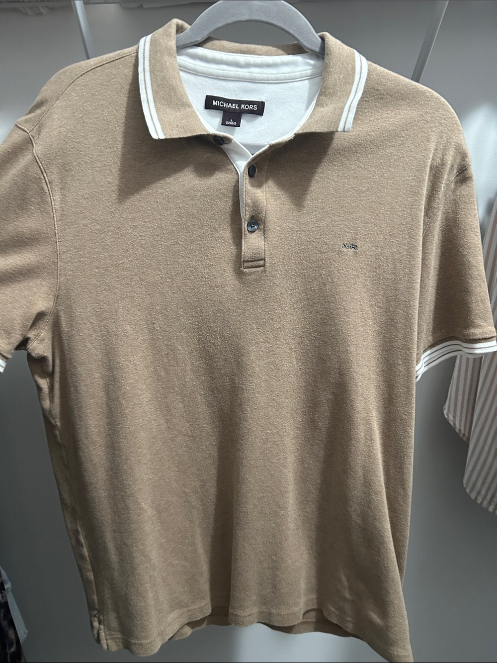 Michael Kors Men’s Beige Polo with White Contrast Trim